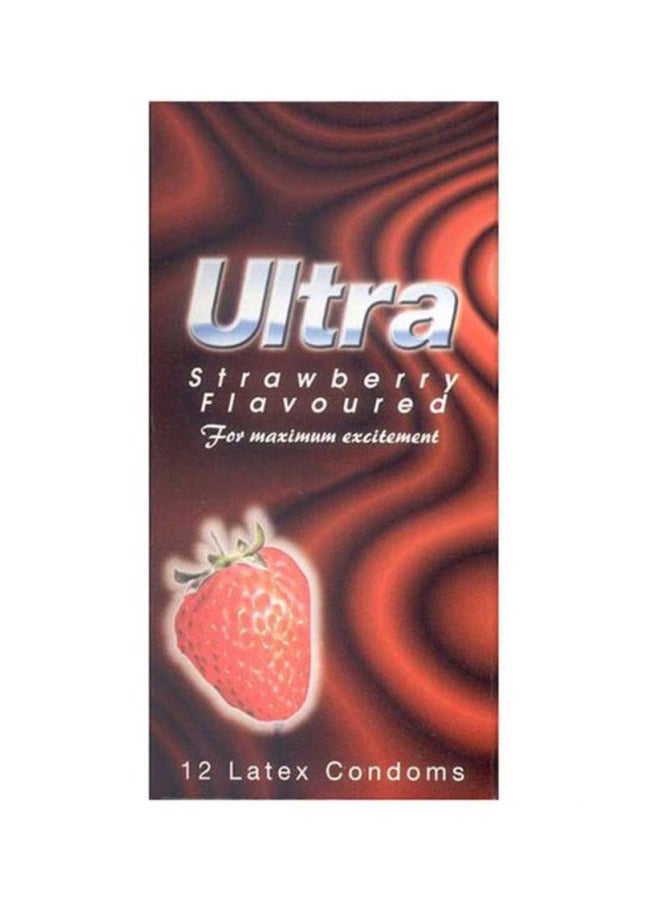 Ultra 12 Piece Ribbed Strawberry Flavoured Condoms - Image 2